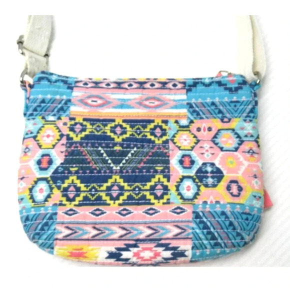 Bright Multicolor Crossbody Quilted Cotton Purse Aztech Pattern Very Clean! - Picture 3 of 6